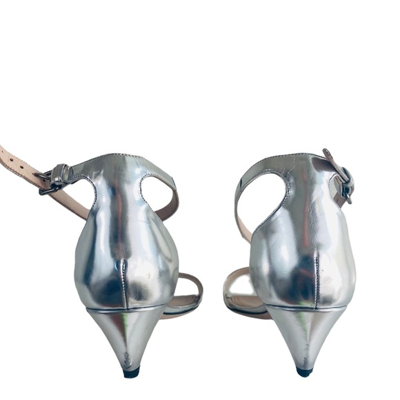 Miu Miu Matte Silver Kitten Heel Ankle Sandal 39.5 - Picture 3 of 7